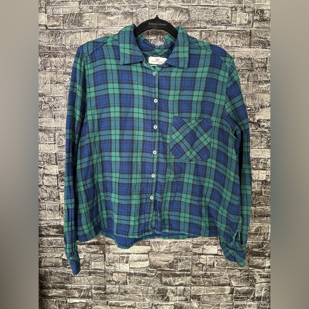 Vineyard Vines Blue and Green Plaid Shirt